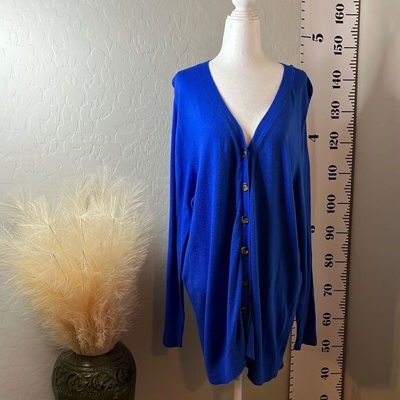 Faded Glory blue button front long sleeve V-neck cardigan light weight plus size - Picture 2 of 12